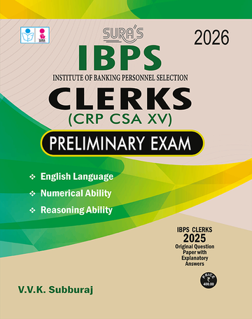 SURA`S IBPS Bank Clerks CRP XV Preliminary Exam Book Guide in English Medium 2026