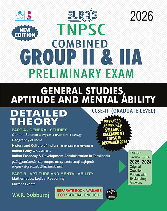 SURA`S TNPSC Combined Group II and IIA Preliminary Exam CCSE-II (Graduate Level) General Studies Aptitude and Mental Ability Book in English Medium 2026