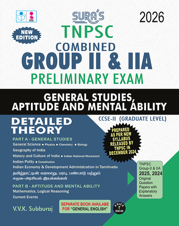 SURA`S TNPSC Combined Group II and IIA Preliminary Exam CCSE-II (Graduate Level) General Studies Aptitude and Mental Ability Book in English Medium 2026