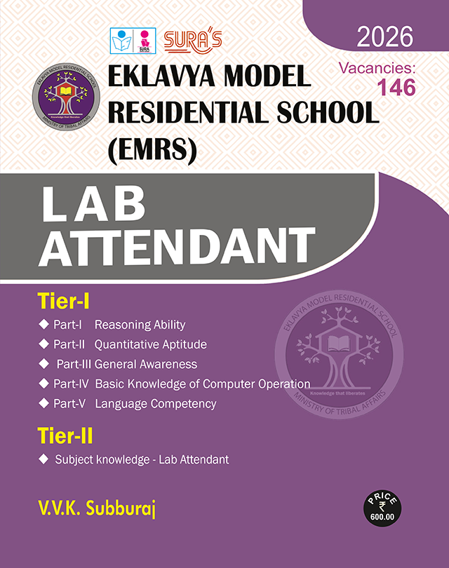 SURA`S Eklavya Model Residential School (EMRS) LAB ATTENDANT Tier - I and Tier II Exam Book Guide - English Medium Latest Updated Edition