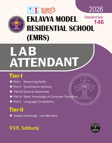 SURA`S Eklavya Model Residential School (EMRS) LAB ATTENDANT Tier - I and Tier II Exam Book Guide - English Medium Latest Updated Edition