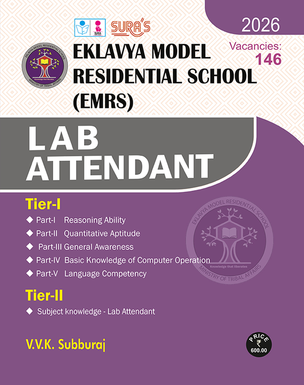 SURA`S Eklavya Model Residential School (EMRS) LAB ATTENDANT Tier - I and Tier II Exam Book Guide - English Medium Latest Updated Edition