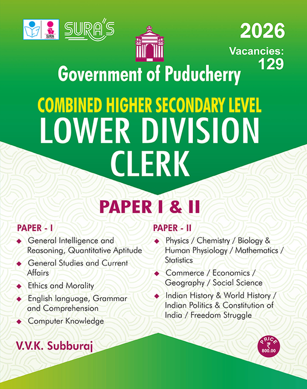 SURA'S Government of Puducherry Combined Higher Secondary Level (CHSL) Lower Division Clerk (LDC) Paper I and II Exam Guide - Latest Updated Edition 2026