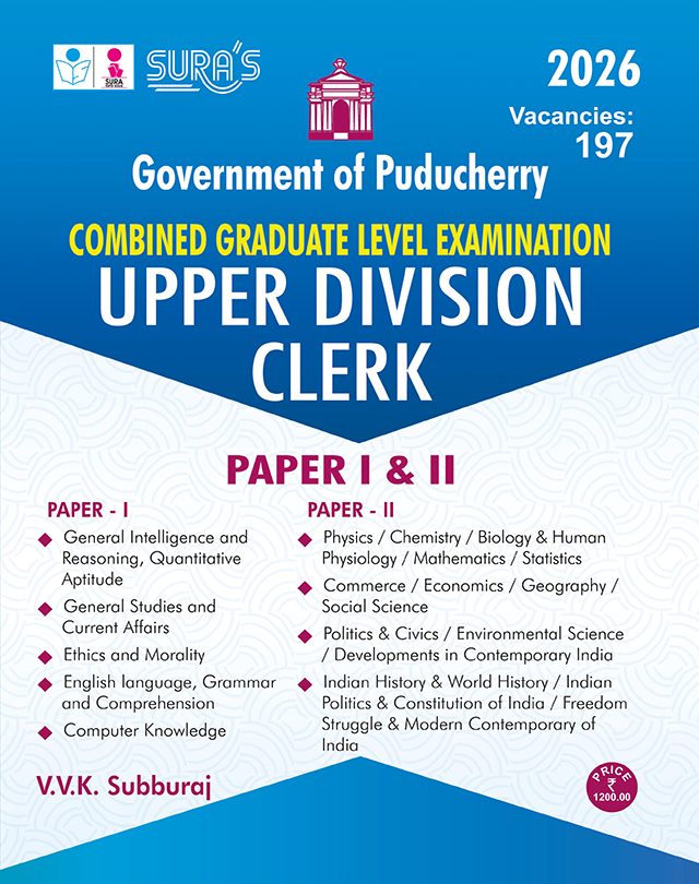 SURA'S Government of Puducherry Combined Graduate Level Examination (CGL) Upper Division Clerk (UDC) Paper I and II Exam Guide - Latest Updated Edition 2026