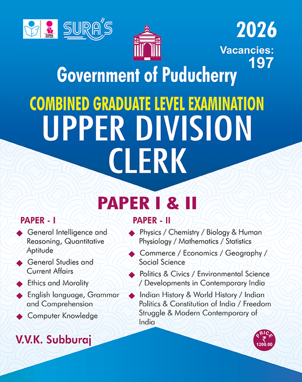 SURA'S Government of Puducherry Combined Graduate Level Examination (CGL) Upper Division Clerk (UDC) Paper I and II Exam Guide - Latest Updated Edition 2026