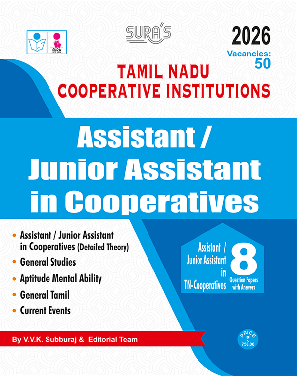 SURA`S Tamilnadu Co-Operative Institutions Assistant and Junior Assistant Exam Book Guide in English Medium - Latest Edition 2026
