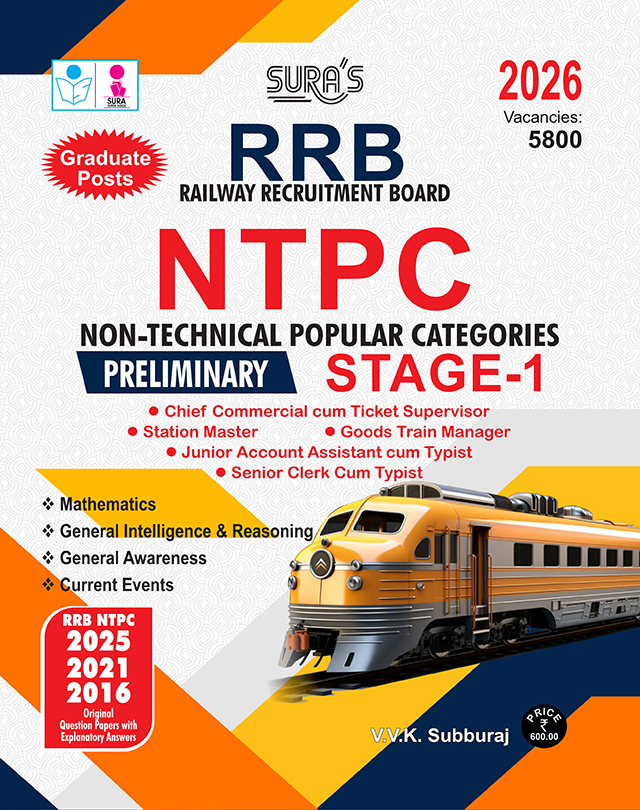 SURA`S RRB NTPC Preliminary Stage - 1 Exam Book Guide in English Medium 2026 Latest Updated Edition
