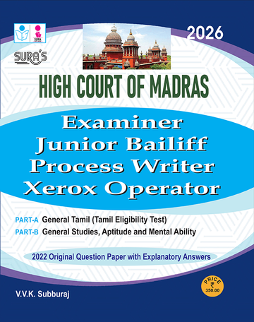 SURA`S Madras High Court Examiner, Junior Bailiff, Process Writer, and Xerox Operator Exam Book Guide in English Medium 2026