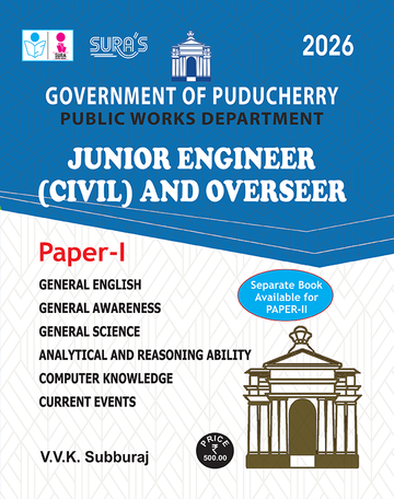 SURA`S Government of Puducherry PWD Junior Engineer (Civil) and Overseer Paper-I Exam Book Guide in English Medium 2026