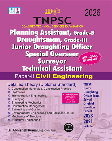 SURA`S TNPSC Planning Assistant,Grade-B Draughtsman, Grade-III Junior Draughting Officer Special Overseer Surveyor Technical Assistant civil Engineering Exam Book Guide 2026
