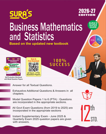 SURA`S 12th Std Business Mathematics and Statistics Exam Guide in English Medium 2026-27 Latest Updated Edition