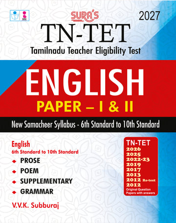 SURA`S TN-TET (Tamilnadu Teacher Eligibility Test) English Paper - I and II Exam Book Guide and Previous Years Original Question Papers with Answers 2027