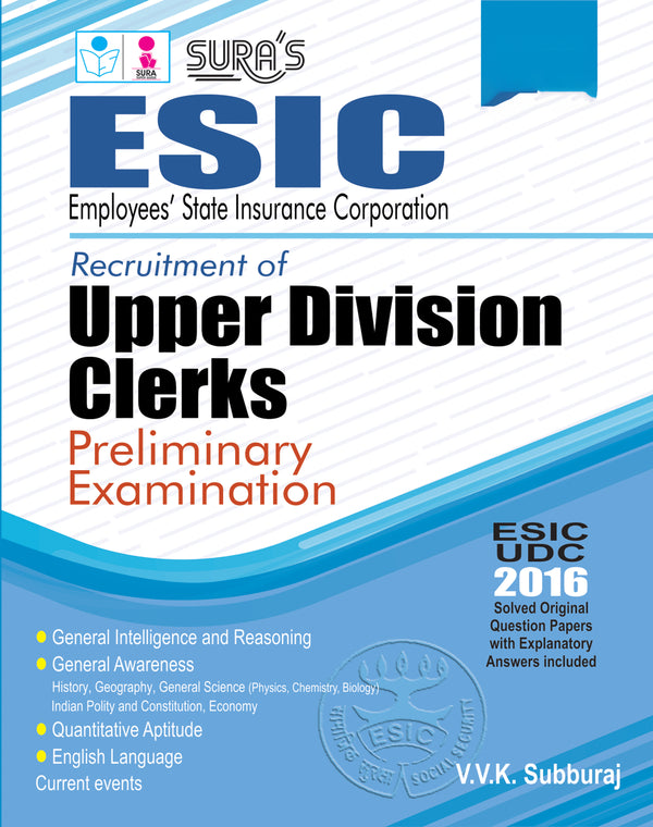 SURA`S ESIC UDC (Upper Division Clerks) Preliminary Exam Book in English Medium - Latest Edition 2026