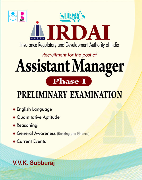 SURA`S IRDAI Assistant Manager Phase I Preliminary Exam Book English Medium - Latest Updated Edition 2026